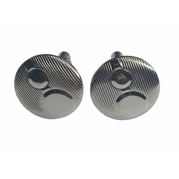 Vintage Cufflinks MCM Silver Tone  Round Geometric Circle Mid Century Estate - Picture 1 of 9